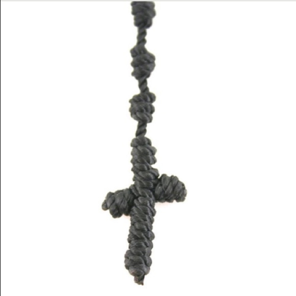 Knotted Rosary Necklace Black Rosary Military Cord Rosary Christian Catholic - Picture 2 of 5